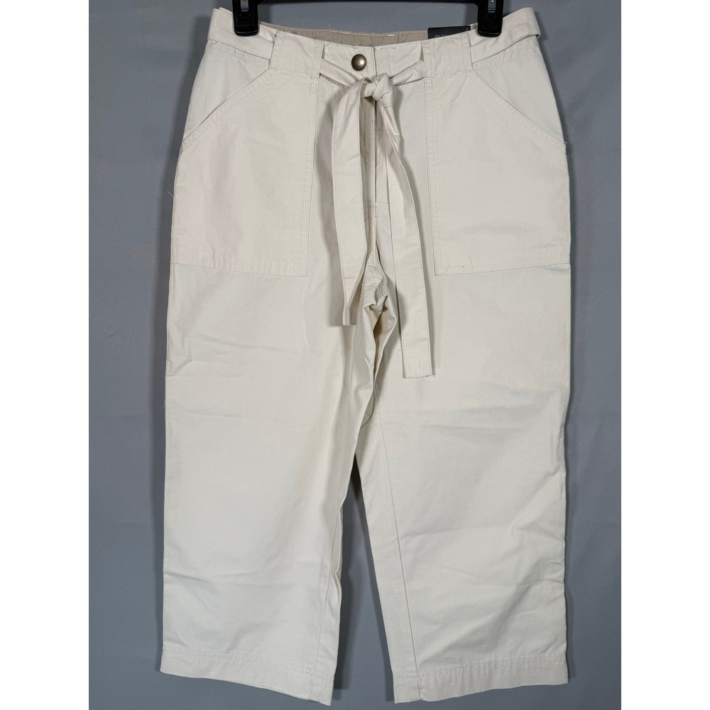 St. Johns Bay Petite Stone Utility Crop Pants 100% Cotton Beige Size 4P‎ NWT